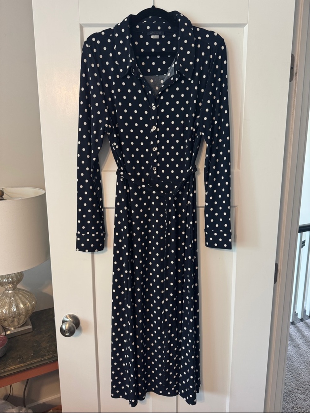 Tommy Hilfiger Classic Navy Polka Dot Shirt Dress with Tie Waist